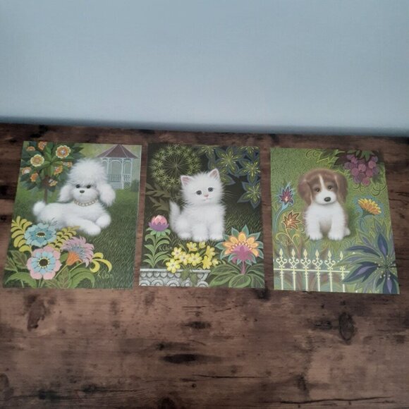 Arthur A Kaplan K Chin Puppies Kitten Floral Prints Set of 3 - Picture 1 of 16